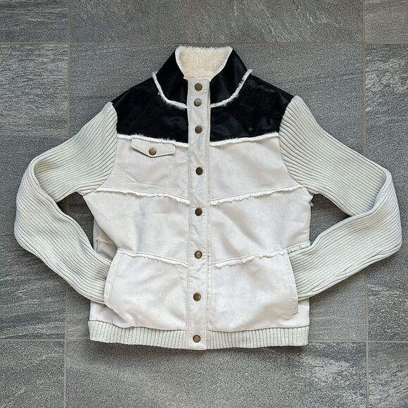 NWT Chaser Faux Suede Faux Fur Sweater Sleeve Snap Bomber Jacket w/ Pockets M - Picture 15 of 15